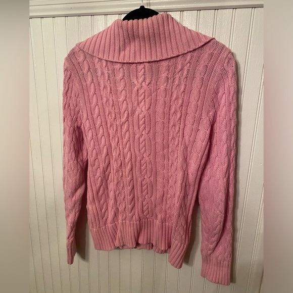 Lauren Ralph Lauren 100% Cotton Zip up Cable Knit Pink Sweater - Picture 3 of 7